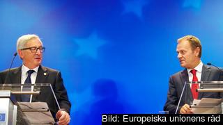 EU-kommissionens ordförande Jean-Claude Juncker och Europeiska rådets ordförande Donald Tusk efter mötet. 