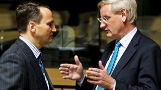 Den polske utrikesministern Radek Sikorski och hans svenske motsvarighet Carl Bildt har samarbetat under en lång tid tillbaka. Arkivbild.