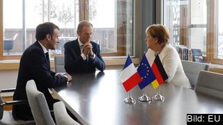 Frankrikes president Emmanuel Macron, Europeiska rådets ordförande Donald Tusk och Tysklands förbundskansler Angela Merkel träffas separat inför torsdagens EU-toppmöte.