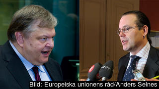 Den grekiske finansministern Evangelos Venizelos och hans svenske kollega Anders Borg.