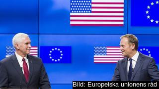 Den amerikanske vicepresidenten Mike Pence och Europeiska rådets ordförande Donald Tusk efter måndagens möte. Den amerikanske vicepresidenten Mike Pence och Europeiska rådets ordförande Donald Tusk efter måndagens möte.