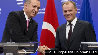 Turkiets president Recep Tayyip Erdoğan och Europeiska rådets ordförande Donald Tusk. 