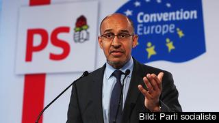 Ordföranden för den franska Socialistpartiet Harlem Désir under helgens konferens i Paris.