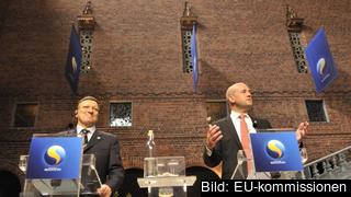 EU-kommissionens förre ordförande José Manuel Barroso och tidigare statsminister Fredrik Reinfeldt inviger Sveriges ordförandeskap 2009. Arkivbild. EU-kommissionens förre ordförande José Manuel Barroso och tidigare statsminister Fredrik Reinfeldt inviger Sveriges ordförandeskap 2009. Arkivbild.
