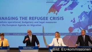 EU-kommissionärerna Kristalina Georgieva, Frans Timmermans, Federica Mogherini och Dimitris Avramopoulos EU-kommissionärerna Kristalina Georgieva, Frans Timmermans, Federica Mogherini och Dimitris Avramopoulos