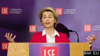 EU-kommissionens ordförande Ursula von der Leyen under onsdagens tal vid LSE i London. 
