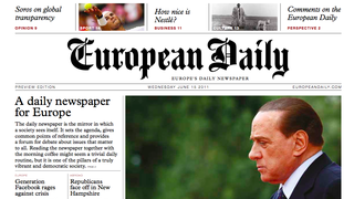 Framsidan av den första upplagan av The European Daily. Framsidan av den första upplagan av The European Daily.